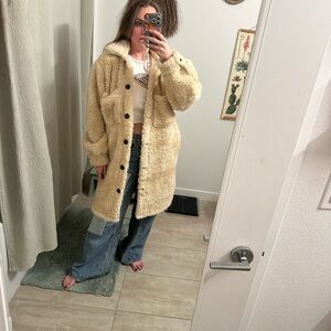 Missguided tan Long teddy coat